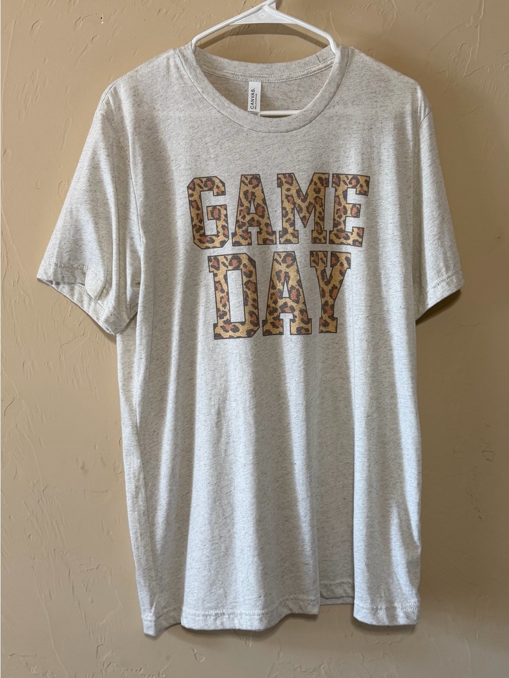 GAME DAY Short Sleeve Tee - Cream with Leopard Print